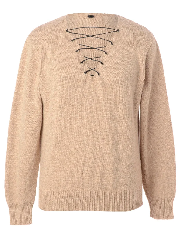 Gym T-ShirtsLabel Light Brown Lace Up Jumper