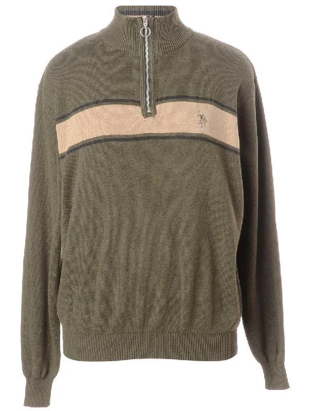 Limited Edition T-ShirtsLabel Olive Green Zip Front Knitted Jumper