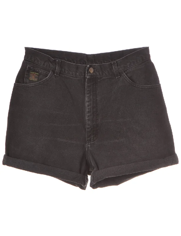 Painted T-ShirtsLabel Rolled Hem Black Denim Shorts