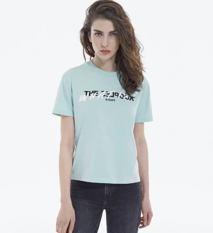 Linen T-ShirtsLight Green Cotton T-shirt With Inverted Logo