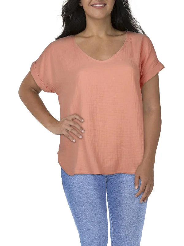 Layered T-ShirtsPlus Womens Gauze V-Neck T-Shirt