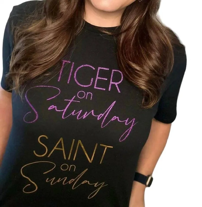 Bamboo T-ShirtsTiger On Saturday Saints On Sunday T-Shirt In Black