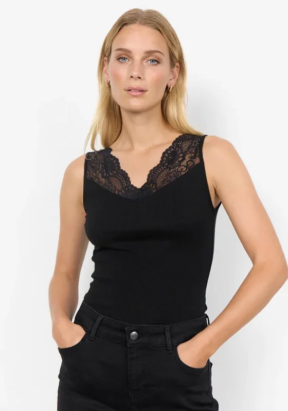 Soyaconcept Ryan Lace Trim Vest Top, Black