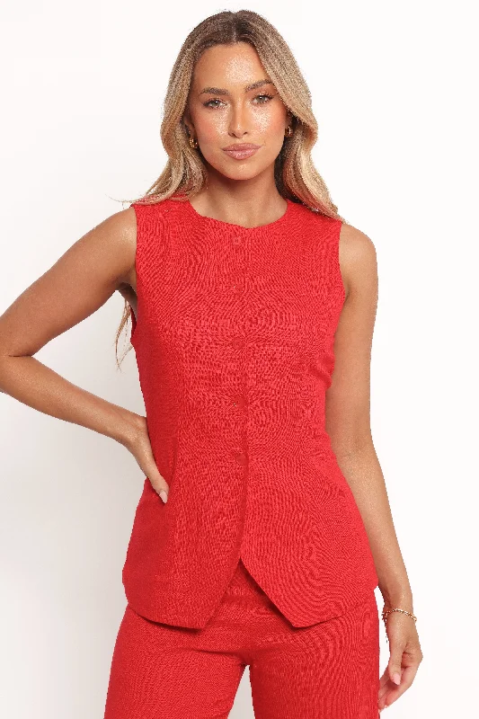 Amia Linen Blend Vest Top - Red