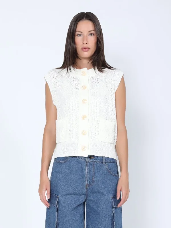 Cable Knit Pocketed Buttoned Vest