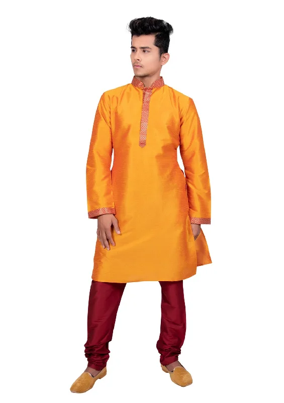 Classy Orange Indian Silk Kurta Set for Men