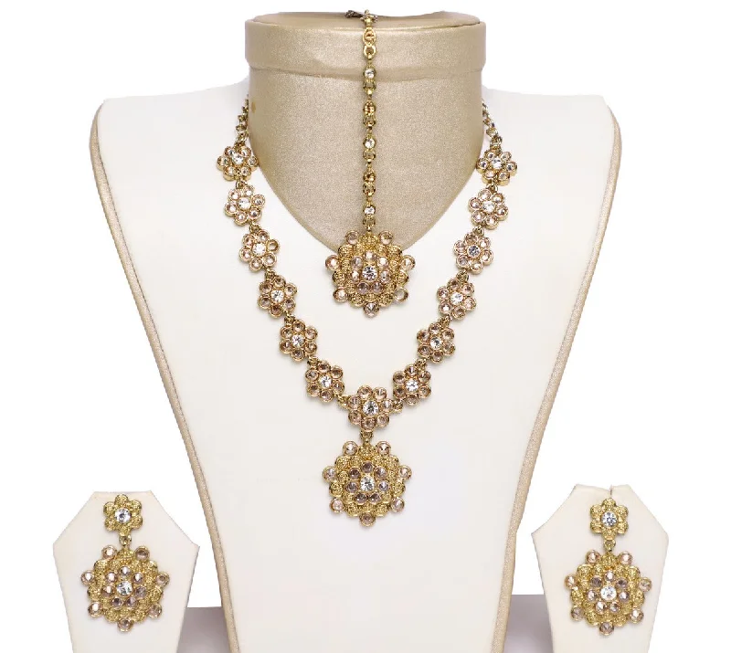 Floret Gold Necklace Set with Earrings and Tika- JW2021