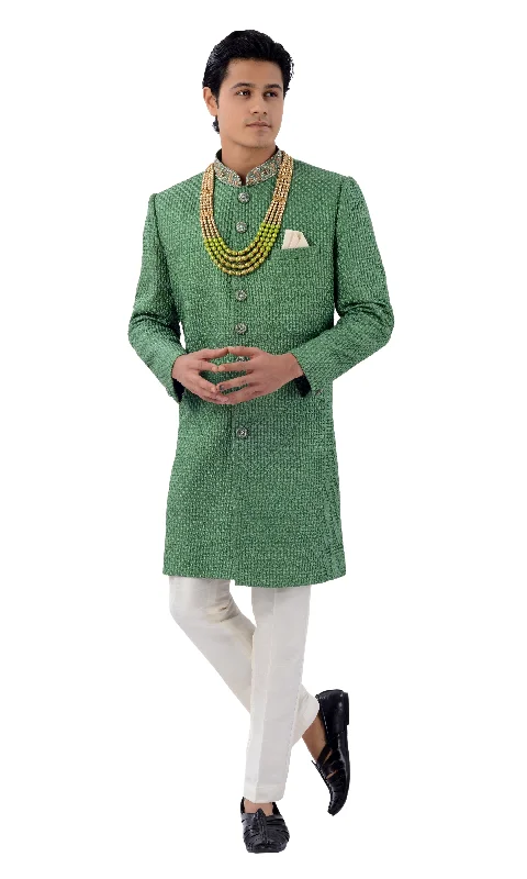 Graceful Green Designer Indo Western Sherwani Set-RK1231