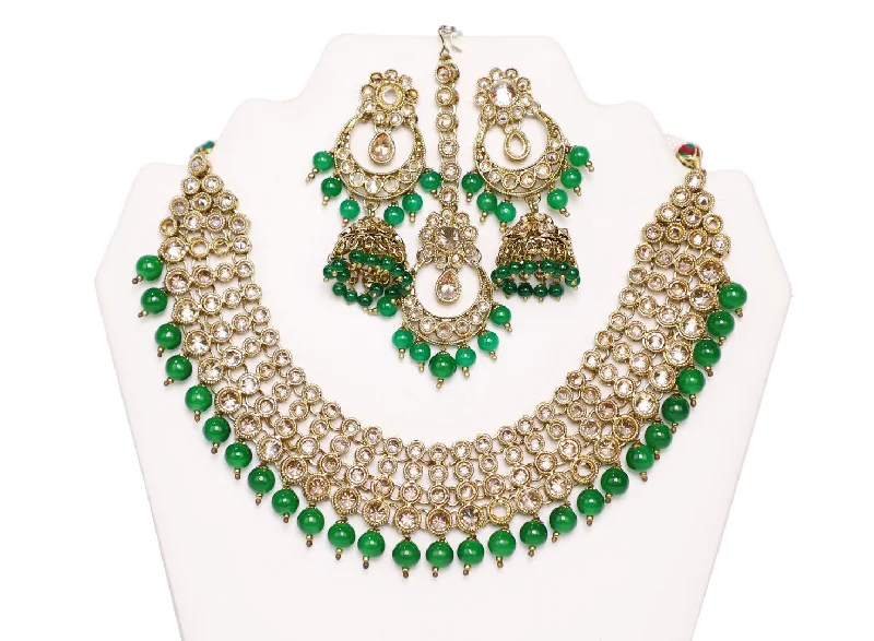 Enchanting Hunter Green Necklace Set with Tika- JW2013