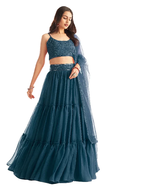 Teal Blue Fancy Sequence Georgette Lehenga Set With Soft Net Dupatta ENGG-1060C