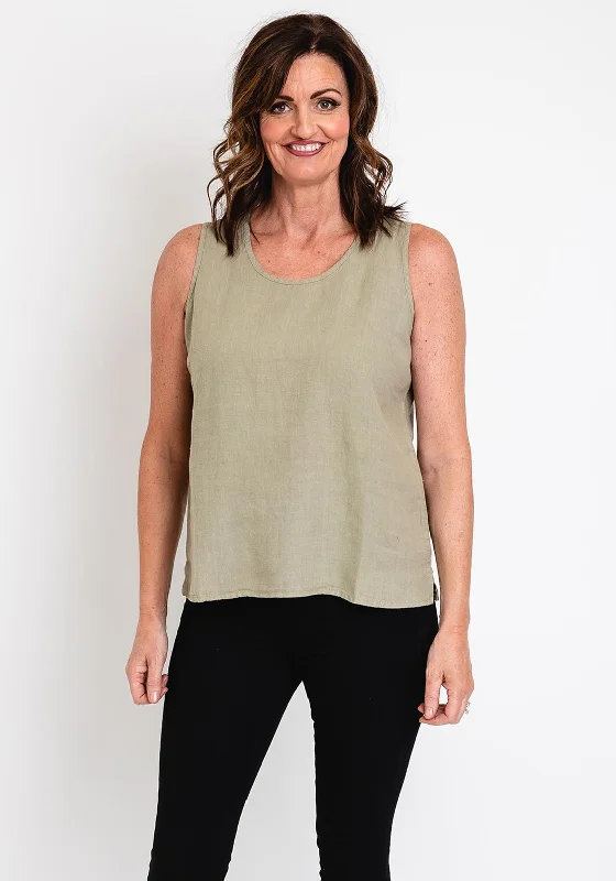 Dolcezza Casual Linen Vest Top, Khaki