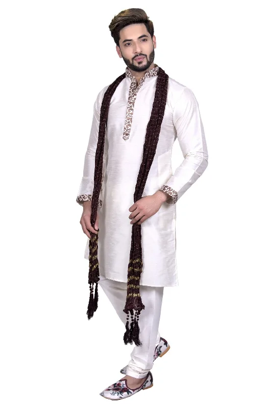 Elegant Off-White Indian Silk Kurta Set for Men