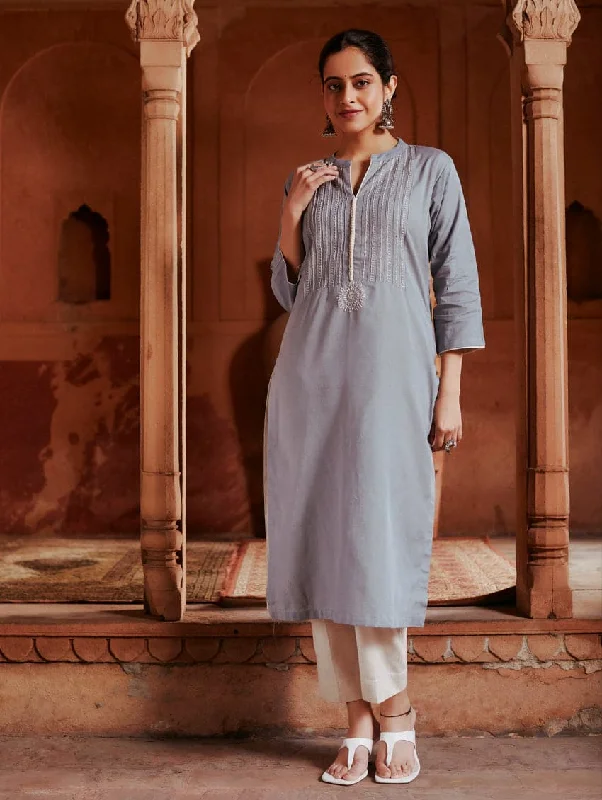 Embroidered Cotton Kurta Pants Set 3631