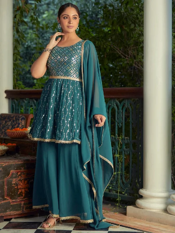 Embroidered Georgette Peplum Style Suit Set 3761