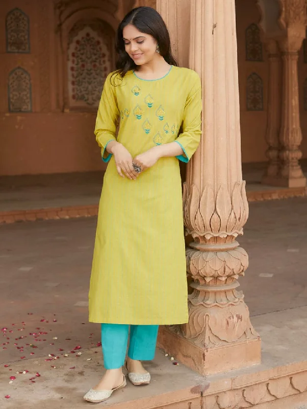 Embroidered Handloom Cotton Kurta Pants Set 3653