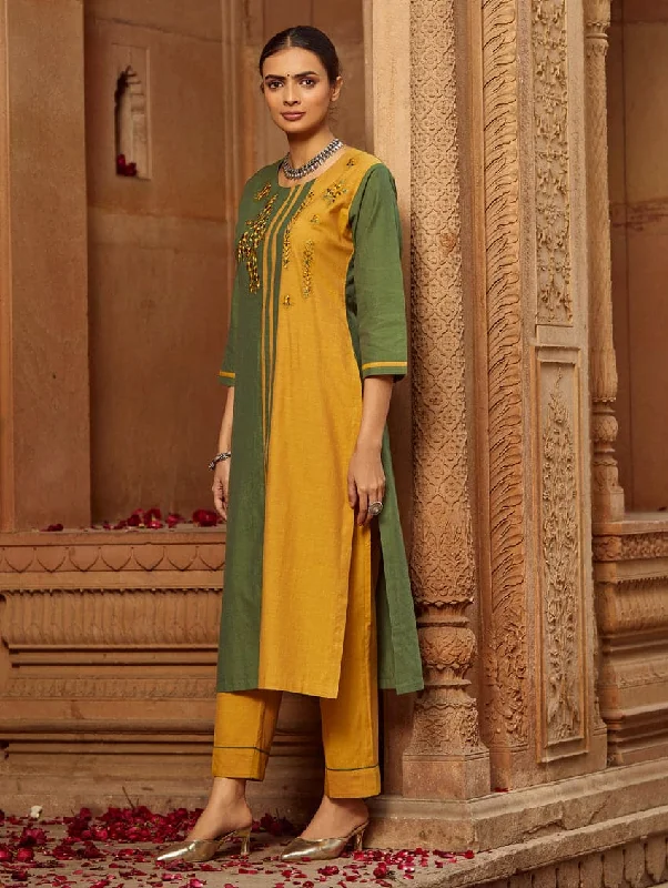 Embroidered Handloom Cotton Kurta Pants Set 3666