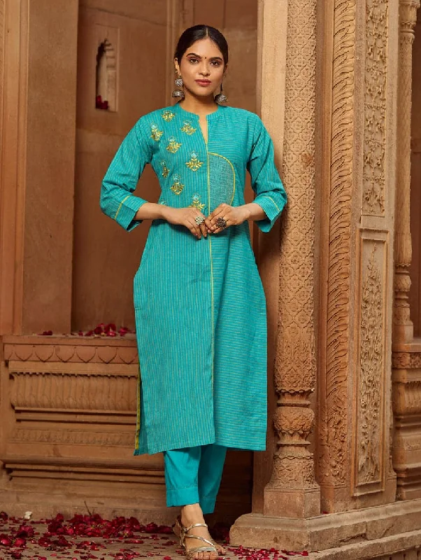 Embroidered Handloom Cotton Kurta Pants Set 3667