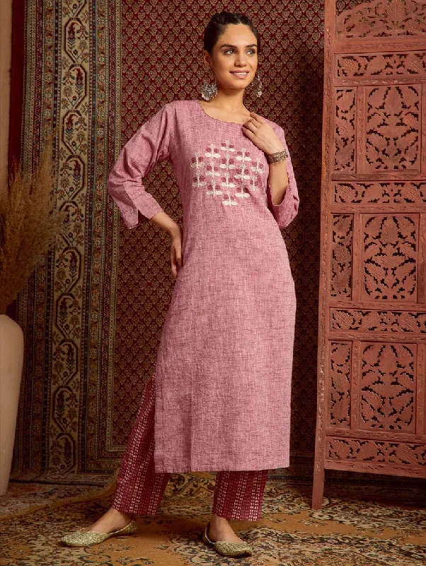 Embroidered Handloom Cotton Kurta Pants Set 3689