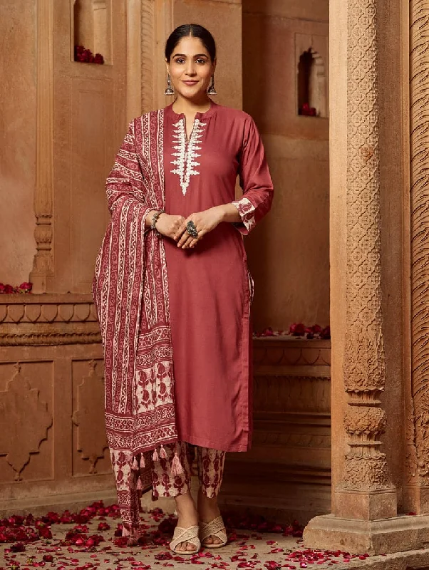 Embroidered Rayon Suit Set 3665