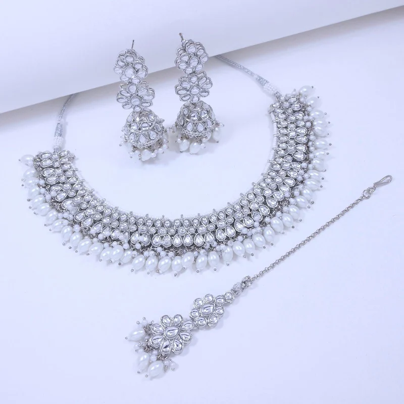 Moonlit Silver Jewelry Set With Earrings and Tika SNTDC-35