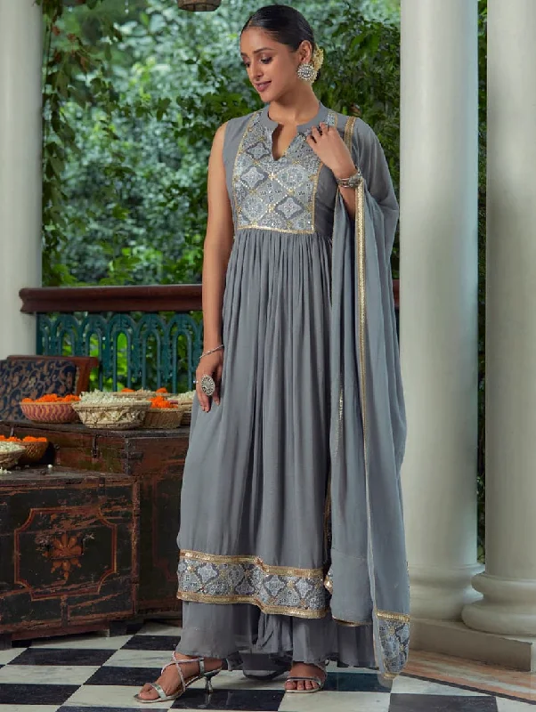 Gray Nyara Cut Viscose Georgette Suit Set 3751