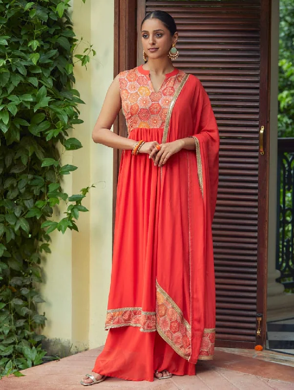 Orange Nyara Cut Viscose Georgette Suit Set 3752