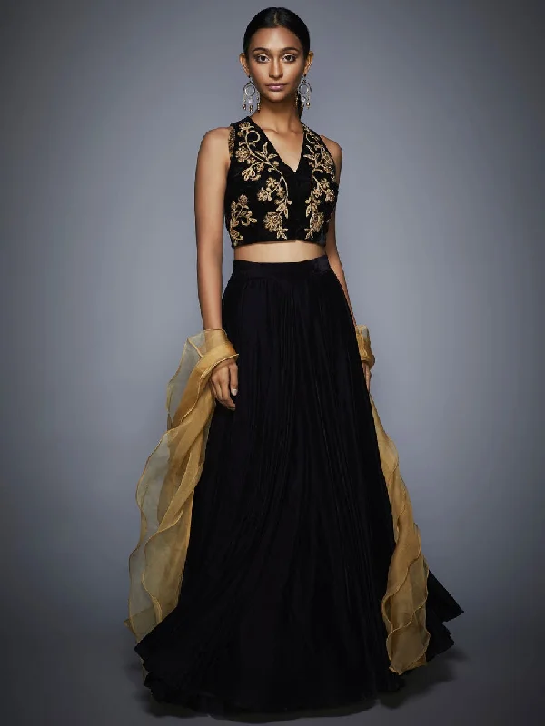 RI Ritu Kumar Black & Gold Velvet Lehenga Set