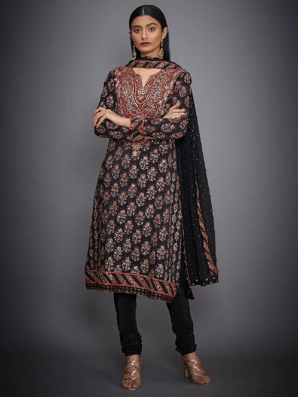 RI Ritu Kumar Black & Rust Embroidered Suit Set