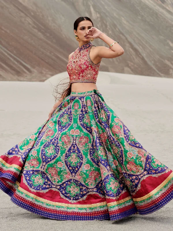 RI Ritu Kumar Emerald & Purple Embroidered Lehenga Set