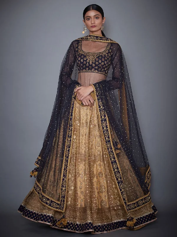 RI Ritu Kumar Gold & Navy Embroidered Lehenga Set