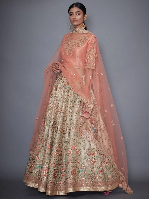 RI Ritu Kumar Ivory & Pink Embroidered Lehenga Set