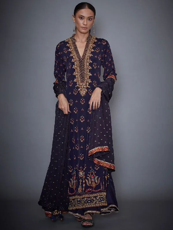 RI Ritu Kumar Navy Blue Persian Print Suit Set