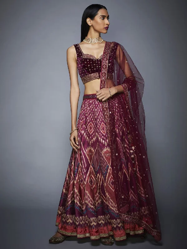 RI Ritu Kumar Prune & Pink Ikat Lehenga Set