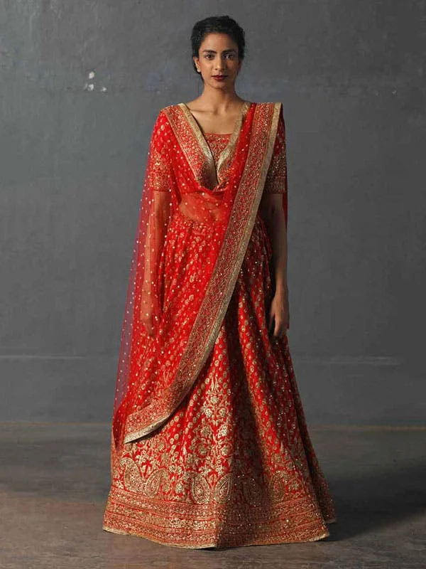 RI Ritu Kumar Red Embroidered Lehenga Set