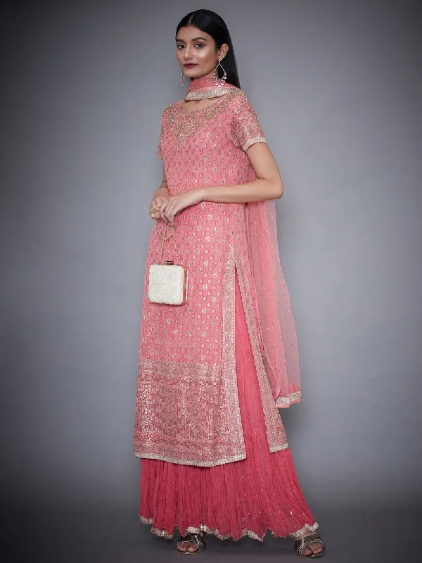 RI Ritu Kumar Soft Pink Embroidered Skirt Set