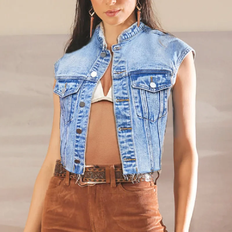 Ripped Sleeveless Denim Vests Wholesale Womens Tops