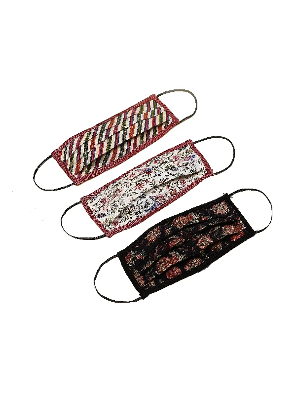 Ritu Kumar Reusable Printed Cloth Face Masks Set of 3 - (BLACK-MULTI-ECRU)