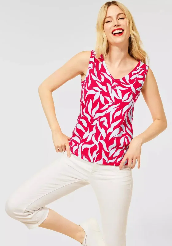 Street One Leaf Print Vest Top, Intense Coral