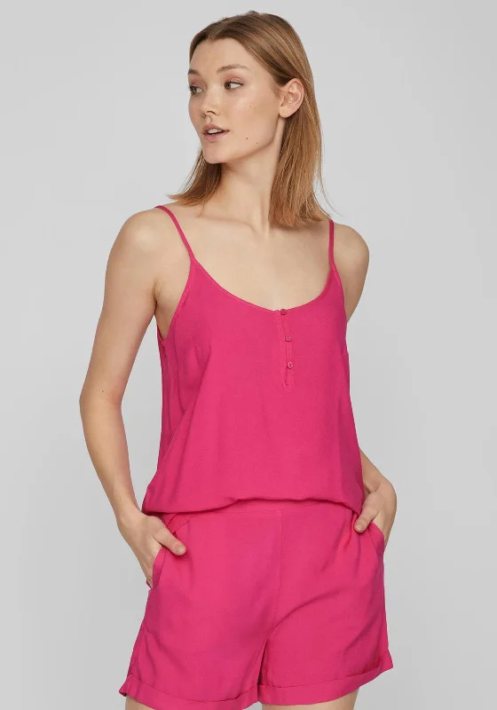 Vila Paya Button Detail Vest Top, Pink Yarrow