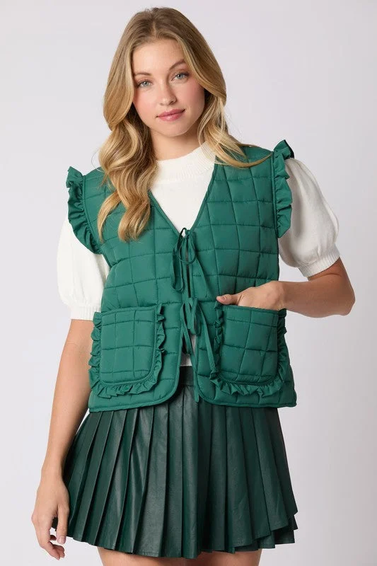 Ruffled Up Green Puffer Vest