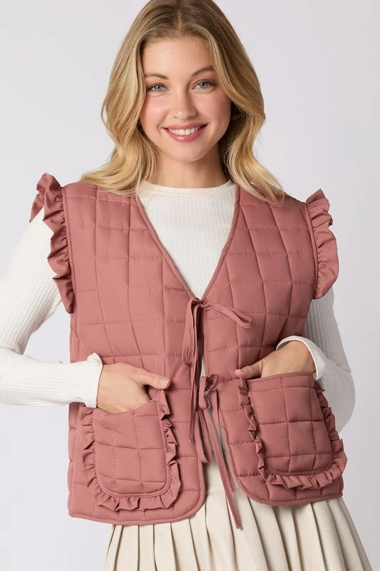 Ruffled Up Mauve Puffer Vest