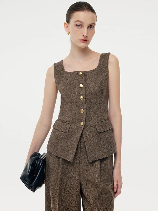 100% Washable Wool Square Neck Women Vest