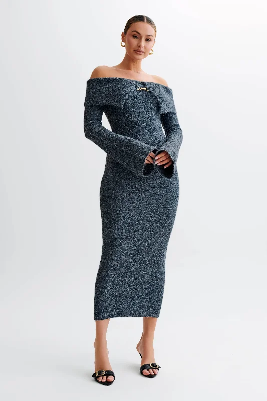 Wind DressBaxter Off Shoulder Fluffy Knit Midi Dress - Charcoal