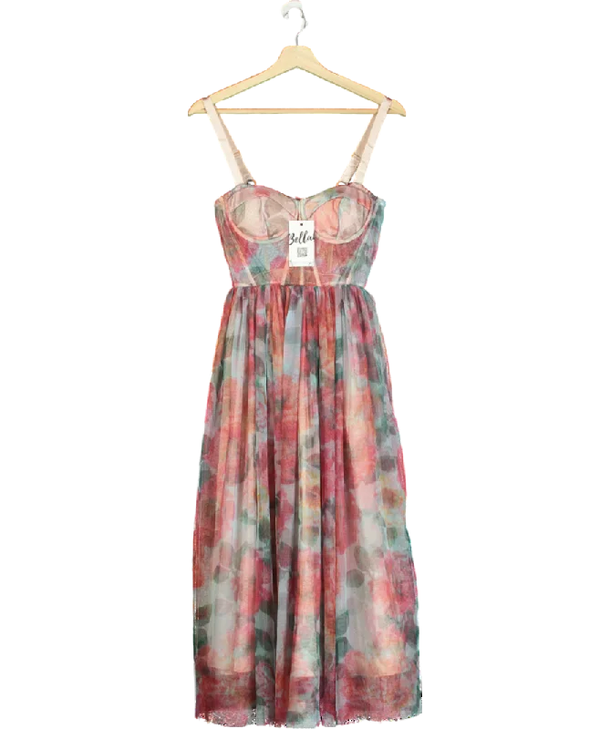 Asymmetrical DressBella Barnett Pink Floral Mesh Midi Dress UK S