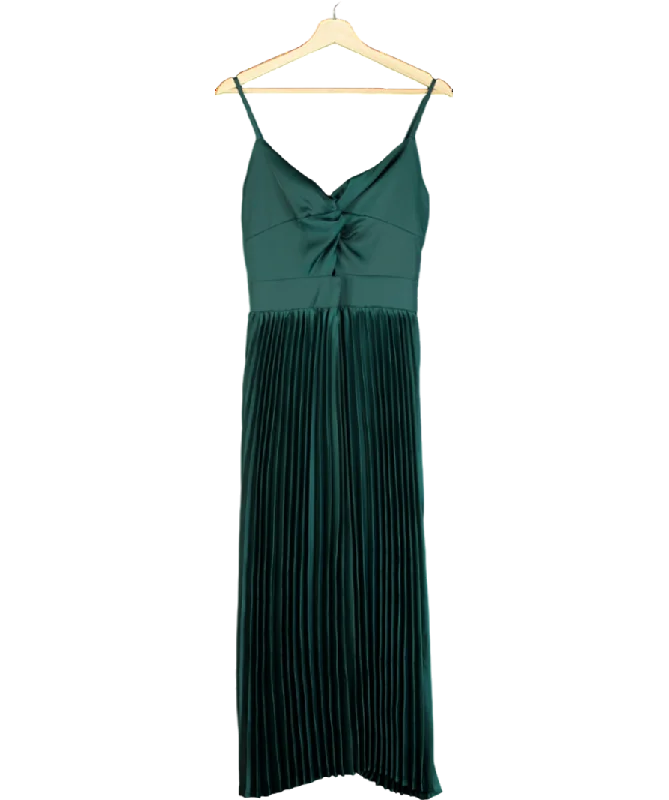 Off-the-shoulder DressCupshe Green Satin Evening Knot V-neck Maxi Dress UK S