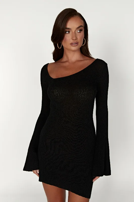 Chiffon DressEmber Dry Handle Knit Mini Dress - Black