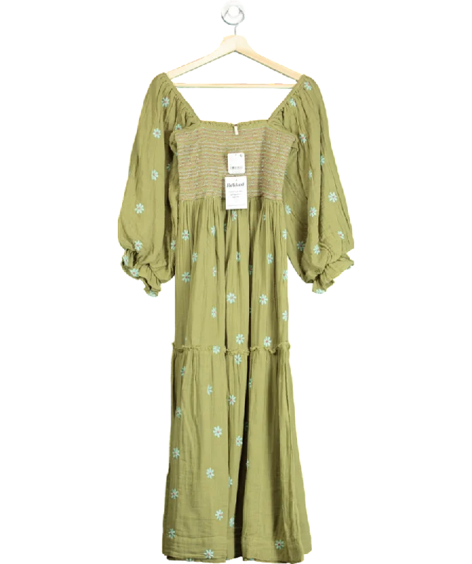 Shirt DressFree People Green Dahlia Embroidered Maxi Dress UK XS