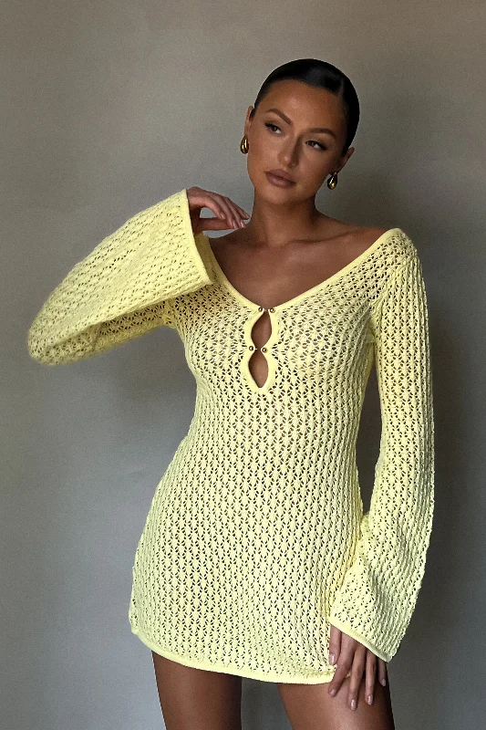 Bridal GownKayleigh Crochet Knit Mini Dress - Lemon