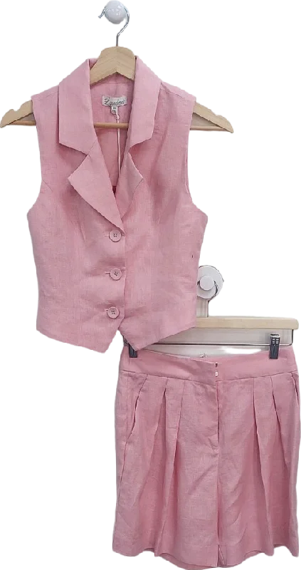 L'academie Pink Linen Vest and Shorts Set UK XS