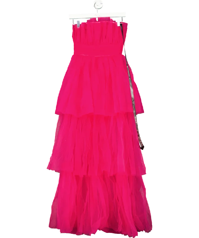 Short-sleeve DressLace & Beads Natalia Tulle Maxi Dress In Bright Pink UK 6